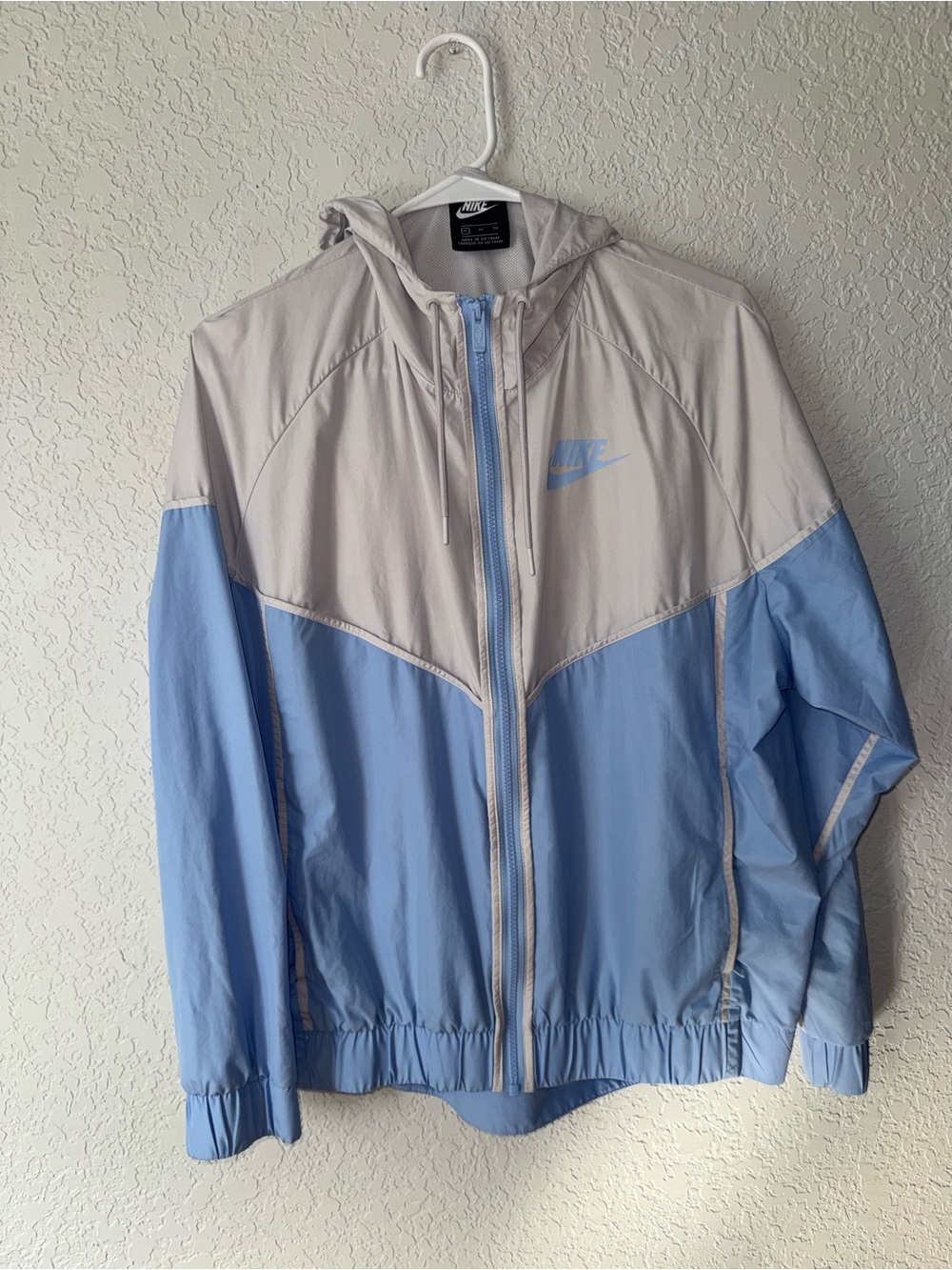 Nike Light Blue and Cream Hooded Windbreaker Jacket